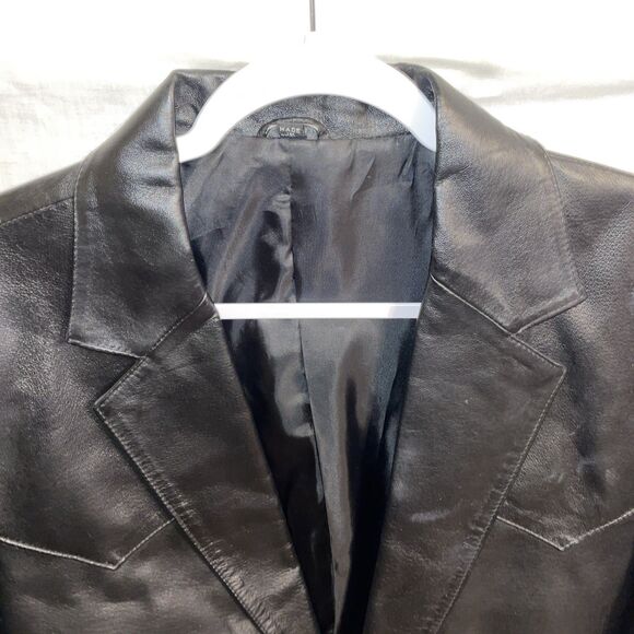 Circle S Men’s Leather Jacket Size 46L Large Black Leather Going Out Party - Picture 3 of 12